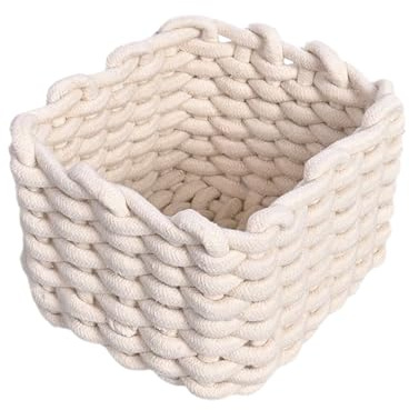 Panier de rangement tissé - Panier de rangement tissé avec couvercle - Paniers en corde de coton - Panier rectangulaire pour jouets - Boîte décorative pour maternelle, salle de bain, salon et classe