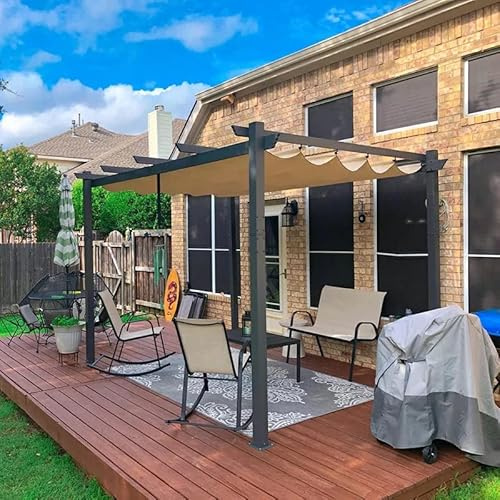 Pergola retrattile in alluminio 3x4m con parasole - Gazebo da esterno resistente alle intemperie per patio giardino traliccio d'uva colore beige