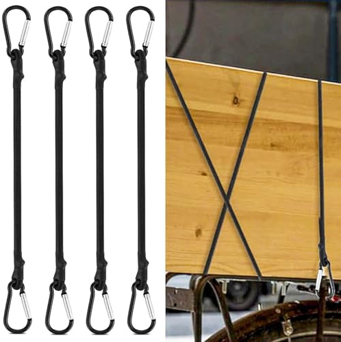 Spanngummi mit Karabiner, Expander mit Karabinerhaken 30cm, Gepäckspanner schwarz, Gummispanner für Sonnensegel, Tarps, Garten, Fahrrad, Auto, Ladung 4er Set