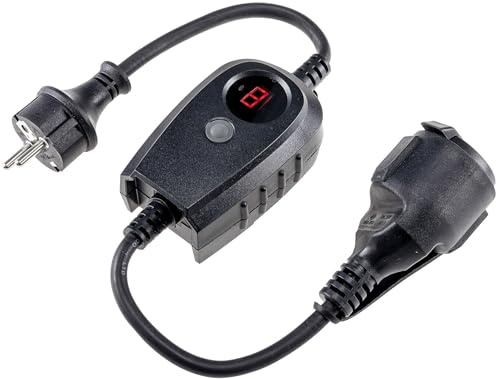 Vonhoff Zwischenstecker mit Dämmerungsschalter & Timer 1-9 Std., IP44, 3680W, 230V, Display - Outdoor Garten-/Teichbeleuchtung