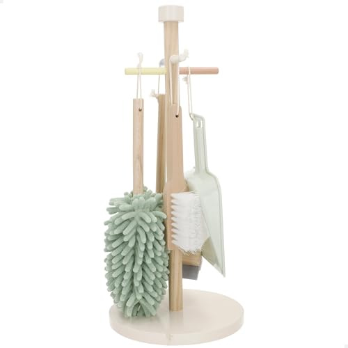 WOOMAX Reinigungsset aus Holz, mit Mopp, Bürste, Fensterreiniger, Schaufel und Halterung, Lernspielzeug, nachhaltiges FSC-Holz, realistisches Design, symbolisches Spiel, für Kinder ab 3 Jahren (39248)
