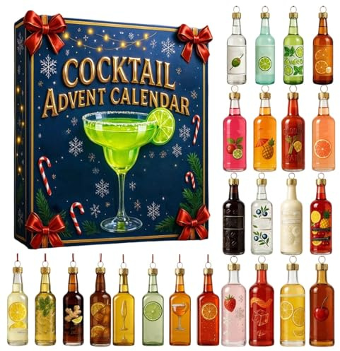 Cocktail Adventskalender 2025, 24-Tage Weihnachts-Countdown-Kalender, 2D-Acryl Cocktail Weinflasche Adventskalender für Treppe, Kranze, Büro, Wand, Wohnzimmer, Garten (1Pcs)
