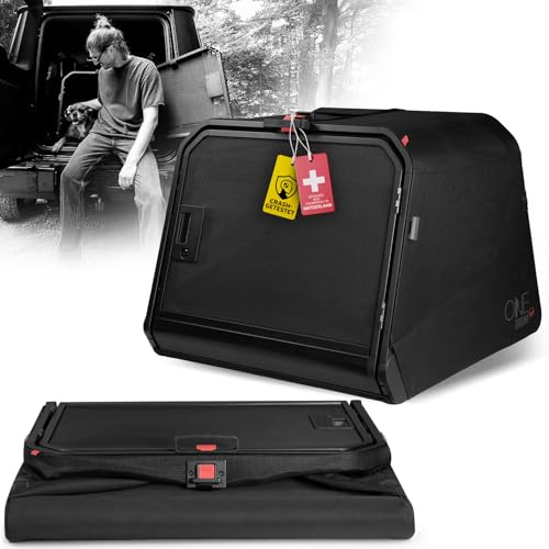 1one1 ORIGAMI Hundetransportbox Auto Alu | Alu Hundebox Auto Kofferraum | Hundebox faltbar per Knopfdruck & Crash-getestet | Transportbox Hund aus Aluminium & Textil | Size Large