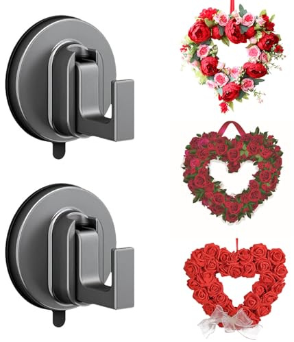 Muorruo 2 crochets à ventouse améliorés, crochets sans perçage pour verre à la porte d'entrée, porte-couronne réutilisable pour décorations de Noël et d'automne, serviettes de salle de bain et de