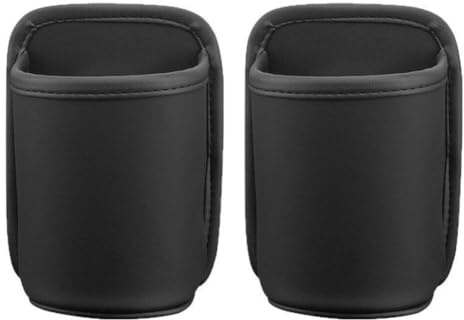 Tidevib 2 soportes para bebidas para puerta de coche, dispositivo de almacenamiento de cuero para asiento trasero con instalación de clip para tazas de agua y bebidas grandes, color negro