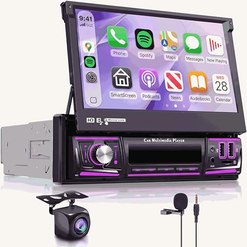 [2G+64G] Single Din Flip Out Car Stereo,Android 7 inch Touch Screen Car Radio with Wireless CarPlay Android Auto, DAB, WiFi, Bluetooth, FM/RDS Radio, DSP, Mirror Link, Double USB, SWC+ Camera