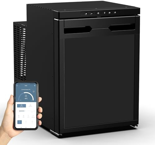 40L Kompressor Kühlbox, Wohnmobil Kühlschrank mit APP-Steuerung, 12/24V DC und 230V AC, Auto Kühlbox mit LED-Leuchten, bis -20℃ Kompressor Kühlschrank für Auto, LKW, Boot, Reisemobil, Camping Reisen