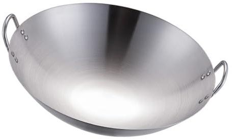 Abaodam Wok Doppio Manico in Acciaio Inossidabile 32 Cm, Padella da Cucina Professionale per Friggere Carne e Verdure, Utensile Pratico per Uso Domestico