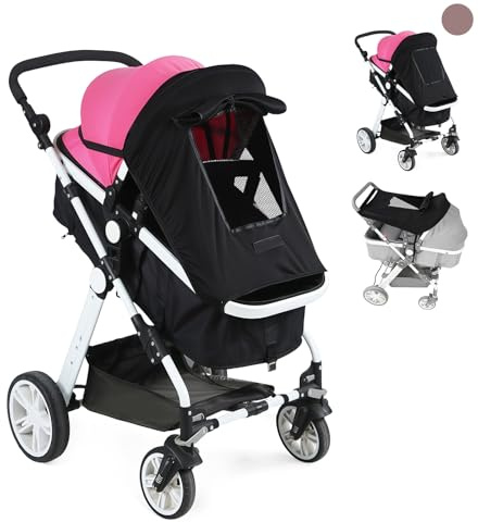 HAGOT Pram Sun Shade Cover, Sunshade Covers with UV Protection 50+, Semi-enclosed Sun Shade for Prams with Elastic Bands, Baby Sunshade with Roll-up Viewing Window for Pushchair, Buggy, Stroller,Black