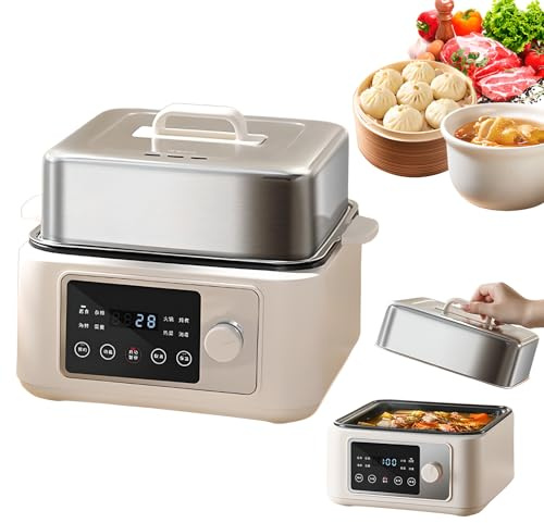 Vaporiera elettrica per alimenti, 8/12/16L 1350W Vapore per verdure con touch screen, timer 24h, 8 funzioni menu, isolamento a doppia modalità, vapore multifunzionale intelligente in acciaio