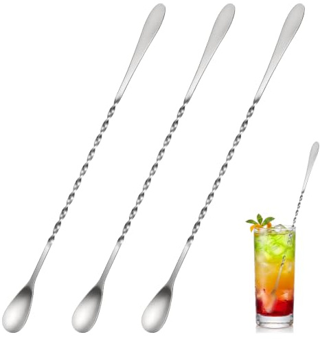 3 Stück Barlöffel Rühroffel, 30cm Langer Griff Rühroffel Cocktail Löffel