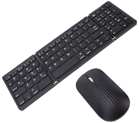 Sxhlseller Juego de Teclado y Ratón Inalámbricos, Teclado Bluetooth Plegable con Numérico, Combo Portátil Recargable para Teléfono Inteligente, Tableta y Portátil