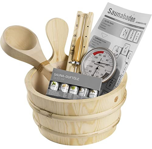 Base Sauna Zubehör-Box, 11-teilig, Saunabad Set, Saunaeimer Aufguss Set