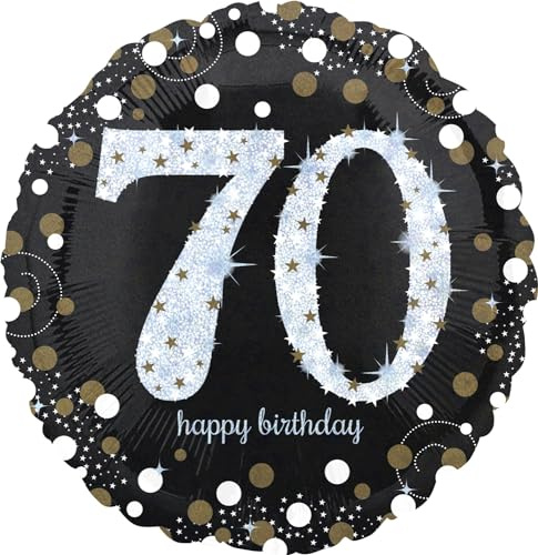 Amscan 3374101 - Standard Folienballon Happy Birthday 70, Durchmesser circa 43 cm, Heliumballon, Geburtstag, Schwarz, Silber, Gold