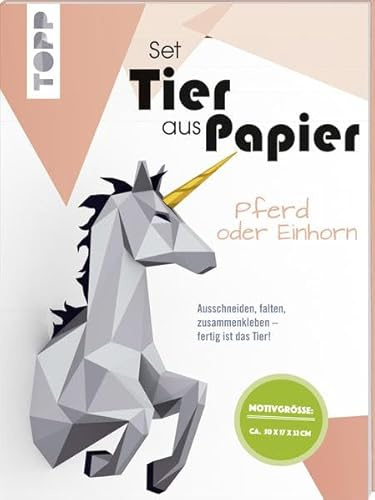 Tier aus Papier (Bastel-Set) - Pferd oder Einhorn: Ausschneiden, falten, zusammenkleben - fertig ist das Tier!