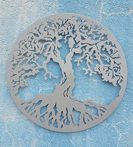 MetalArtWallDecor Baum des Lebens Wanddeko Metall 90 cm Farbe Silber