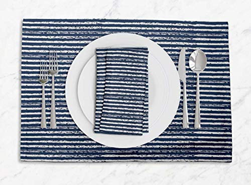 S4Sassy Blu Geometrico dai un'occhiata Sottopiatti reversibili da Pranzo stampabili Lavabili con Set di tovaglioli