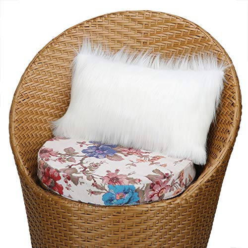 RAJRANG BRINGING RAJASTHAN TO YOU White Decorative Lumbar Soft Faux Fur Throw Pillow Cover Luxury Series Rectangle Plush Pillow Case Cushion Cover for Couch Sofa Bed 12x20 Inch