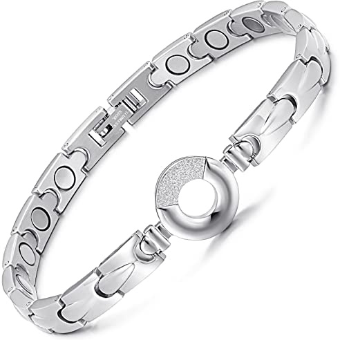 RainSo Magnetiskt armband i rostfritt stål för kvinnor – justerbara silversmycken med elegant design | premium presentförpackning presentation och storleksverktyg, 21.5 cm, Titan