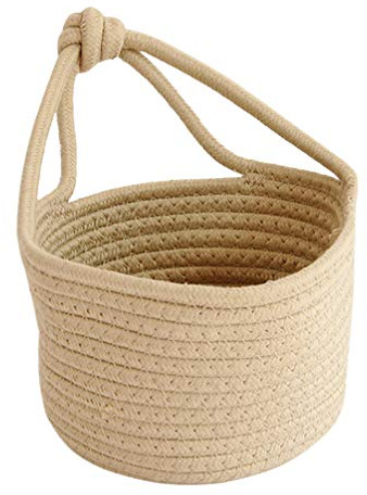 BESPORTBLE Gewebte Aufbewahrungskorb Kleine Baumwolle Seil Wandbehang Korb Veranstalter Eingang Mail Brief Pflanzenhalter Dekoration für Büro Schlafzimmer nach Hause Khaki