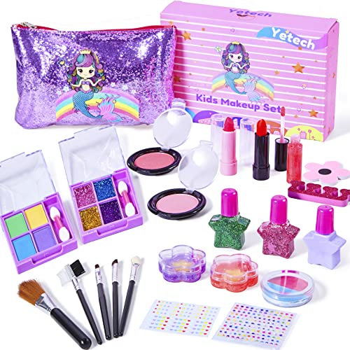 Yetech Kinderschminke Set Mädchen, Waschbares & Safe Make up Spielzeug,23 Stück Schminkset Spielzeug Mit Meerjungfrau Tasche,Weihnachten Party Geschenke für Kinder