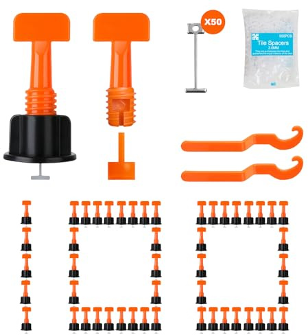 Storystore Fliesen Nivelliersystem 1.5 mm, 100 Stück Fliesen Verlegehilfe Nivellierset mit 500 Stück Abstandshalter Und 2 Spezialschlüssel, Mehrweg Flisenlegerwerkzeug Für Wand- Und Bodenfliesen