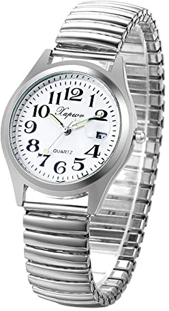 JewelryWe Women's Easy Reade Calendar Watch Elastic Band Watch with Lunimous Hands, for Xmas Christmas
