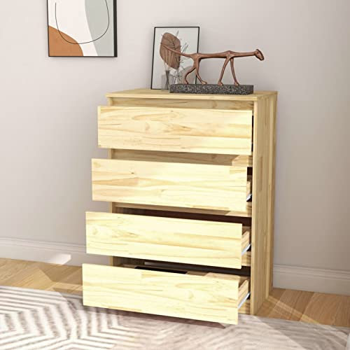 Gecheer Beistellschrank mit 4 Schubladen Kommode Sideboard Anrichte Schubladenschrank Mehrzweckschrank 60x36x84 cm Massivholz Kiefer