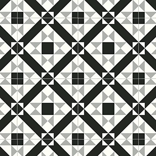 Star Patterned Tile Effect Magic Vinyl Flooring 2.8mm Realistic Foam Backed Lino Slip Resistant (Black & Grey Stars, 2m x 3m)