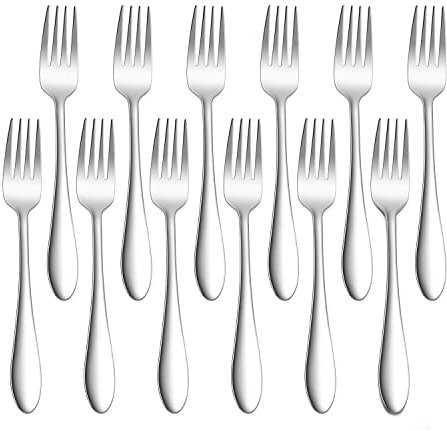 Herogo Forks Set of 12, 20 cm Stainless Steel Dinner Forks Set for Home, Restaurant, Hotel, Mirror Polish Cutlery Table Forks Set, Durable & Dishwasher Safe, Metal Silver