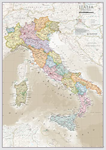 Karte Italien - Laminiert - 42 cm (Breite) x 59,4 cm (Höhe) | Maps International - Poster mit klassischer Italien-Karte
