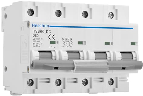 Heschen DC Miniatur-Leistungsschutzschalter, HSB6C-DC, 4 Polig, DC1000V 80A, Photovoltaik-Leistungsschalter, für Solar-PV-Anlage Solarzellen Gittersystem, 35mm DIN-Schienenmontage