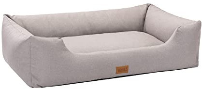 MSS e.K. Hundebett Sofa 60 x 44 cm S in Beige Hundekorb mit abnehmbaren Velours-Bezug und weicher Polsterung waschbares Hundekissen 60 x 44 x 23 cm Hundematte Hundesofa Welpenbett Grosse Hunde