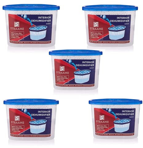 Straame Home | Interior Dehumidifier | Helps Prevent Damp, Mildew, Mould and Condensation | Long Lasting | Hydrophilic Crystals | Ideal for Any Room | (Interior, 5)