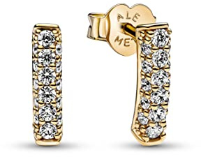 PANDORA Timeless Einreihiger Pavé-Stab Ohrstecker aus 14 Karat vergoldeter Metalllegierung mit Zirkonia in der Farbe Gold, 262626C01
