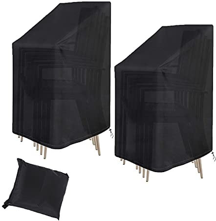 MOZMY 2 Stück Gartenstühle Abdeckung Wasserdicht 75x75x120 cm, 420D Oxford Abdeckung Stapelstühle Outdoor, Winddicht Anti-UV, Schutzhülle Stapelstühle Abdeckplane für Sessel Hochlehnstühle