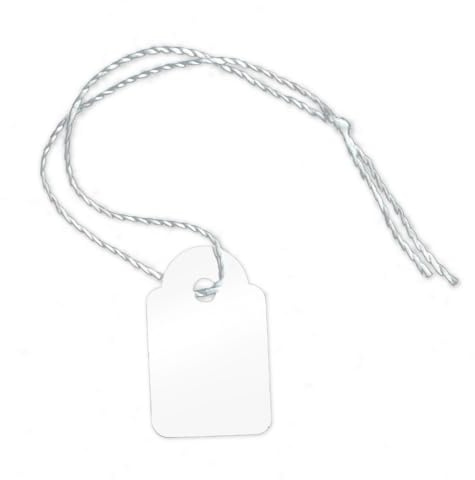 POKORNYS - 1.000 blanko Preisetiketten mit Faden (15 x 24 mm) weiß I Etiketten zum Beschriften I Preisschilder aus Karton mit Baumwollfaden I Anhänger, Hängeetikett, Geschenkanhänger für Kleidung uvm.