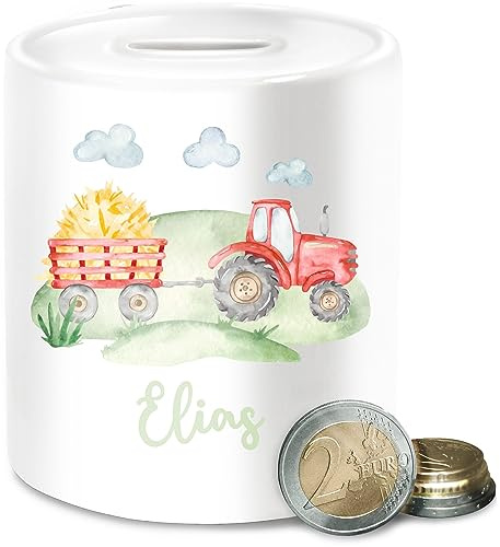 Spardose - Traktor Trecker Bauer Schlepper Landwirtschaft Bulldog - Unisize - Weiß - personalisierte Geschenke für traktorfans Traktoren Tractor spardosen Kinder kindersparbüchse Tractors
