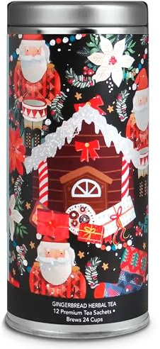 La Tea Dah Holiday Collection (Gingerbread), Cute Reusable Christmas Tin, Caffeine-Free Herbal Ginger Blend, Gourmet Tea (12 Sachets)