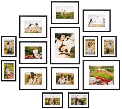 Giftgarden 14 Pack Black Picture Frames Set, 2pcs 11x14 Matted for 8x10, 6pcs 8x10 Matted for 5x7, 6pcs 5x7 Matted for 4x6, Gallery Frame Collage for Wall or Tabletop Display