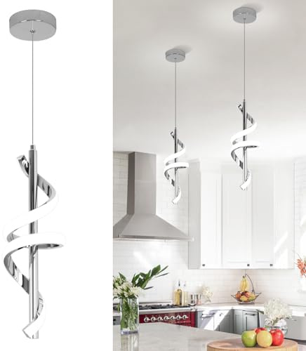 Vloitgol Spiral Led Pendant Light Fixtures, 5500K Cold White Modern Led Pendant Light Kitchen Island, Adjustable Height Kitchen Island Lights Fixtures for Dining Room Kitchen Bedroom Sink