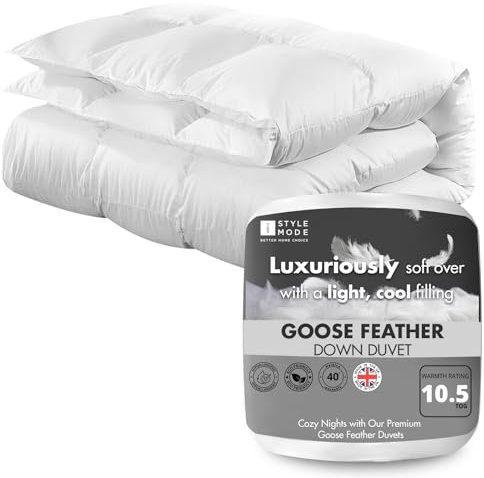 Goose Feather & Down Double Duvet, All Year Round 10.5 Tog Premium Quilt Ideal for Winter & Summer, 100% Cotton Cover, Machine Washable, Hypoallergenic (10.5 Tog, Double)