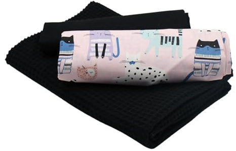VmG-Store Waffelpique + Baumwollstoff Set farblich abgestimmt Waffel Stoff 100% Baumwollstoff Tex Standard 100 (Katzen Set35)