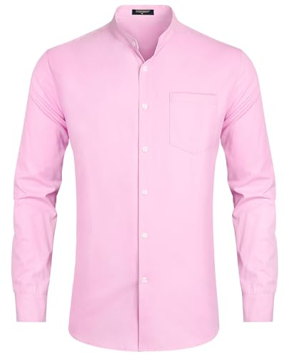 HISDERN Camicia Rosa Uomo Manica Lunga de Matrimonio Casual Elegante Gemelli Camicia Uomo Coreana Slim Fit Elasticizzata Camicie da Uomo Button Down L