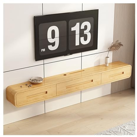 Meuble TV Flottant avec 2 tiroirs,Centre de Divertissement Mural,Console multimédia pour sous la télévision pour Le Salon et la Chambre (Couleur: Log Color,Taille: 140 cm)