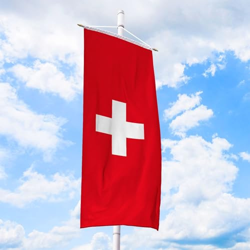 Schweiz Flagge 150 x 400 cm - für Fahnenmast, Schweizfahne aus reißfestem Fahnen-Polyester-Stoff, Bannerfahne wetterfest und UV-beständig