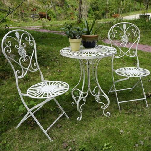 aweiyouxiang Home Klappbares Bistro-Set mit 3 Tischen und Stühlen, 3-teiliger Terrassentisch mit Klappstühlen, rundes Terrassenmöbel-Set für den Außenbereich, für Veranda, Balkon, Garten