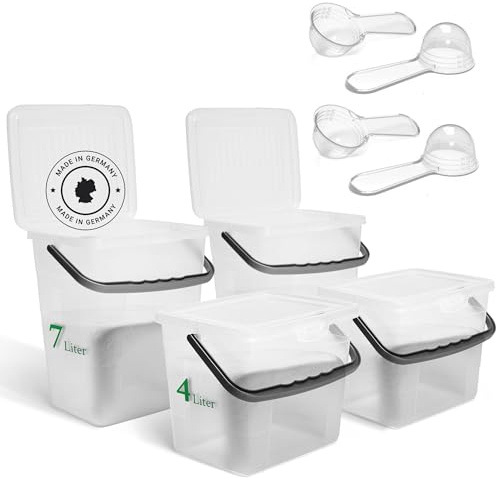 Novaliv Sparset 2x Waschmittelbox mit Deckel 4 Liter + 7 Liter Transparent und Dosierlöffel Box Waschpulver Aufbewahrungsbox mit Henkel Waschmittel Aufbewahrung Waschmittelbehälter Waschpulverbehälter