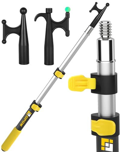 Opow Telescoping Boat Hook Pole, 3-Stage Aluminum Push Pole for Boat Docking, Mooring & Water Retrieval, Floating Night-Glow Hook, Lightweight Durable Marine Pole for Saltwater & Freshwater Boats