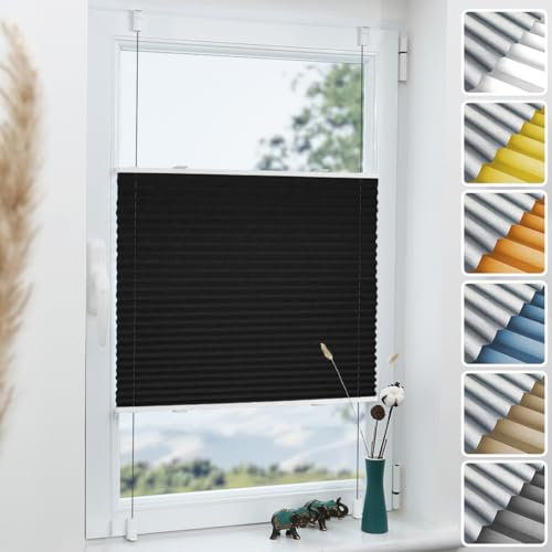 Grandekor Plissee ohne Bohren Verdunkelung Schwarz 70x100cm(BxH), Klemmfix Verdunklungsplissee für Fenster Tür, Thermo Plissees Verdunklung Blickdicht für Schlafzimmer, Wohnzimmer, Büro